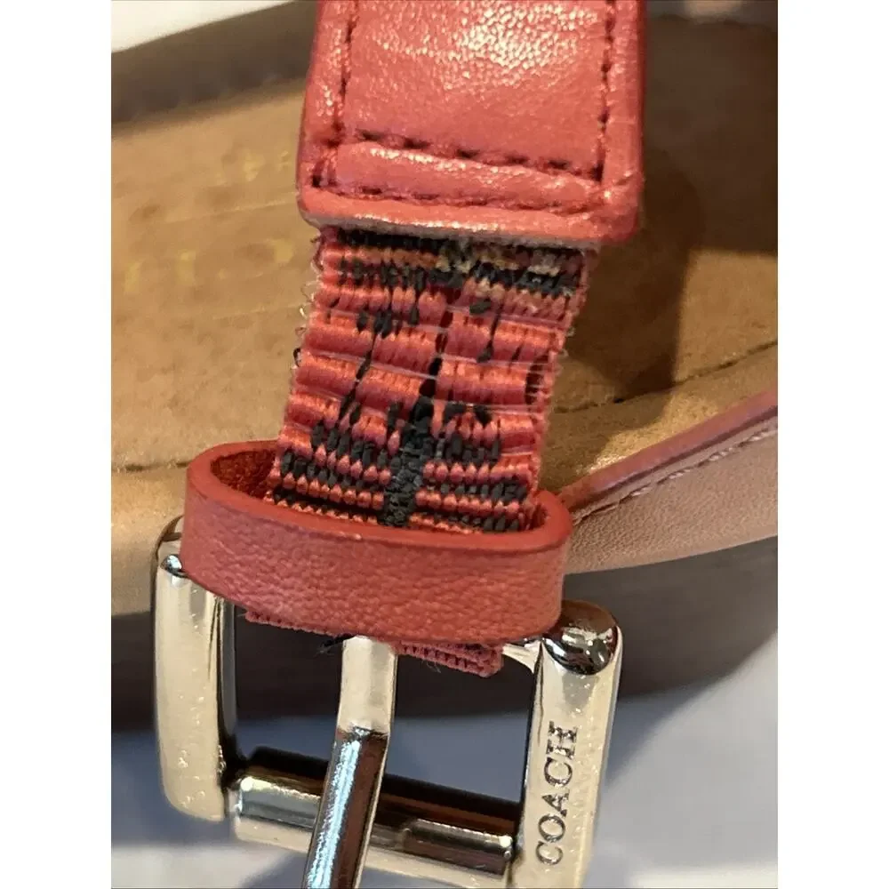 READ Coach Velevet Leather Thong Strappy Wedge Sandals Size 7 Orange/coral